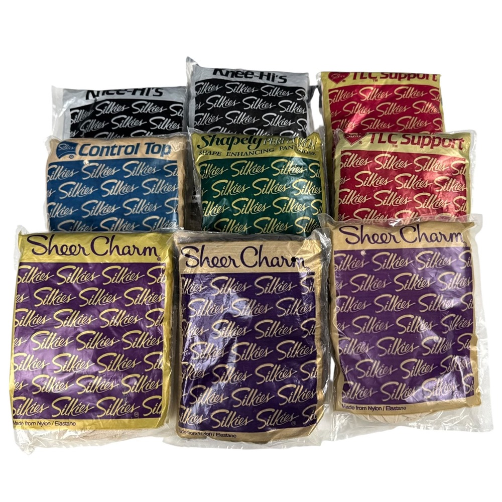Silkies Hosiery Lot 9pk Sheer Charm TLC Support Control Top Queen XL Black Ivory